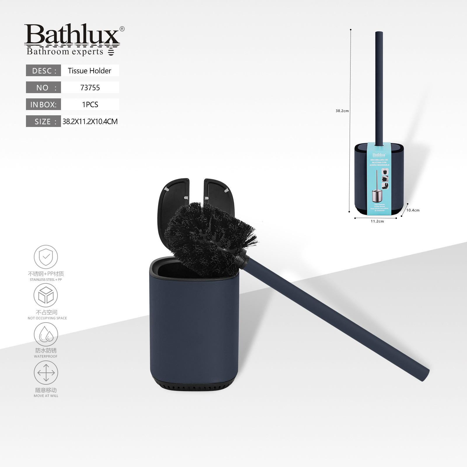 Acero inoxidable cepillo de inodoro baño doméstico material TRP conjunto de cepillo de limpieza de inodoro con base Bathlux