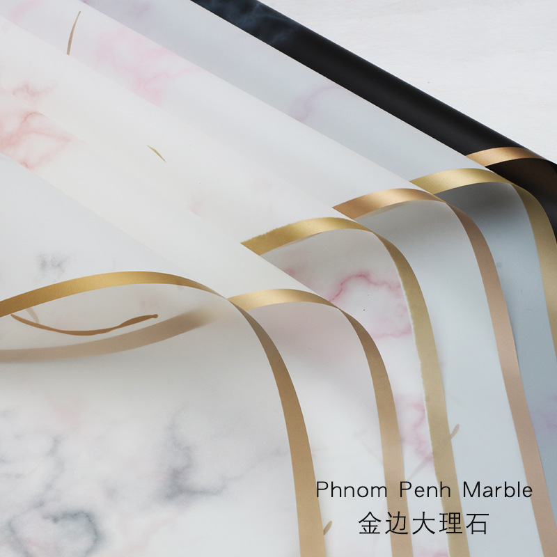 Brillante Phnom Penh, patrón de mármol, borde de papel de embalaje de flores, película opp de plástico, comercio exterior, floristería de papel de arte