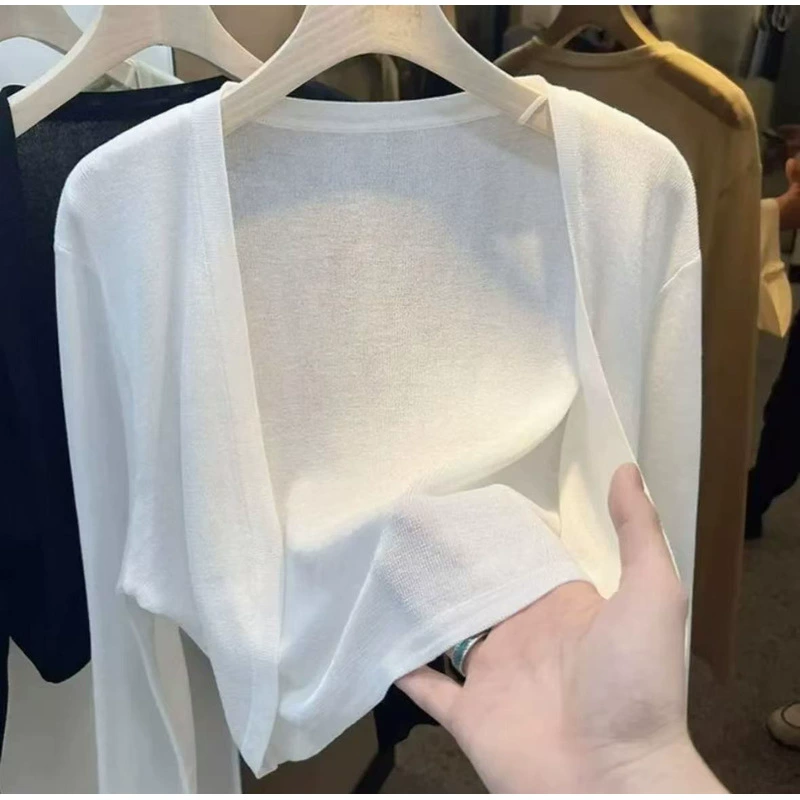 Защитная шаль из ледяного шелка, весенне-летняя новинка, тонкий универсальный стильный модный кардиган с длинными рукавами