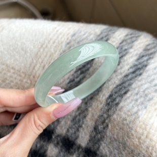 Jadeite Bracelet Light Green Girl Pure Color Transparent Full Circle Imperial Concubine Burmese Ice Waxy Jade Treated Jade Round Bracelet