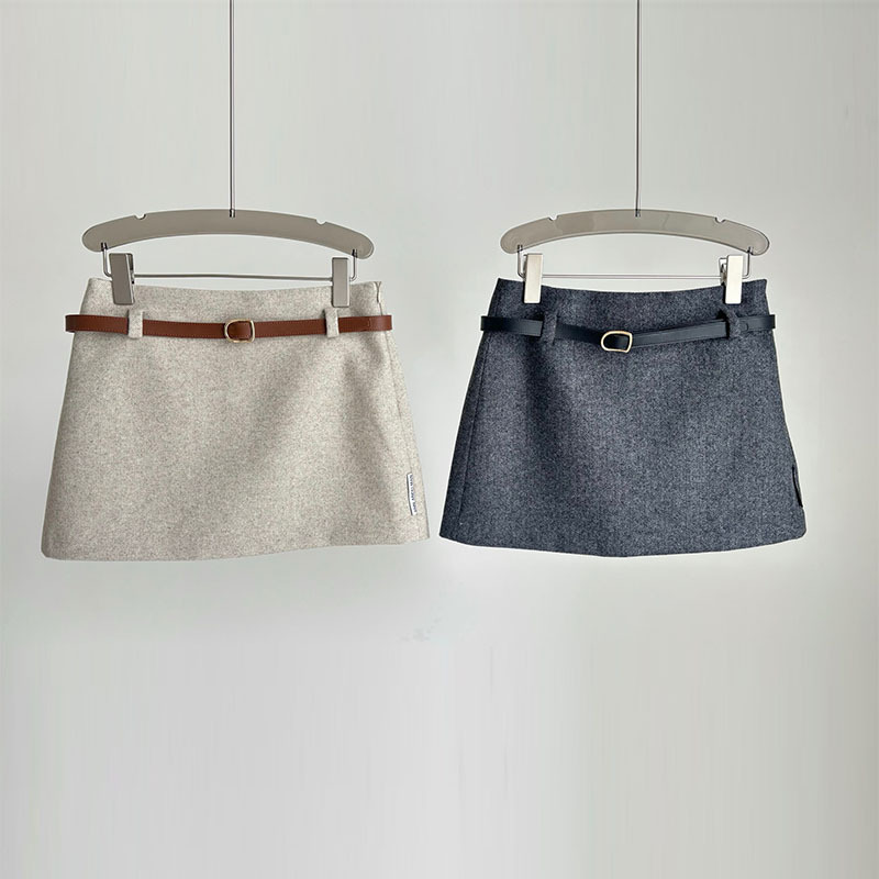 25秋冬新款纯欲风包臀修身直筒腰带毛呢短裙通勤时尚名媛风半身裙