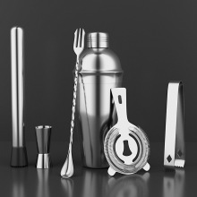 不锈钢调酒摇酒壶鸡尾酒吧工具量酒器搅拌棒双头盎司杯 调酒套装