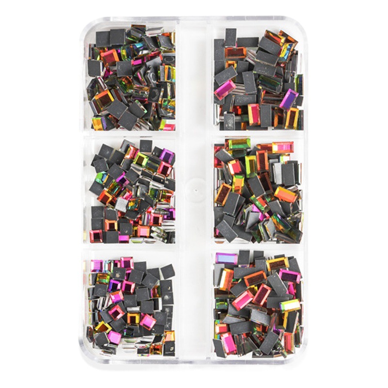 Nueva celebridad de Internet de uñas de diamante plano Super Flash espejo especial en forma de diamante mezclado pequeño diamante AB cuadrado transparente 6 traje de rejilla