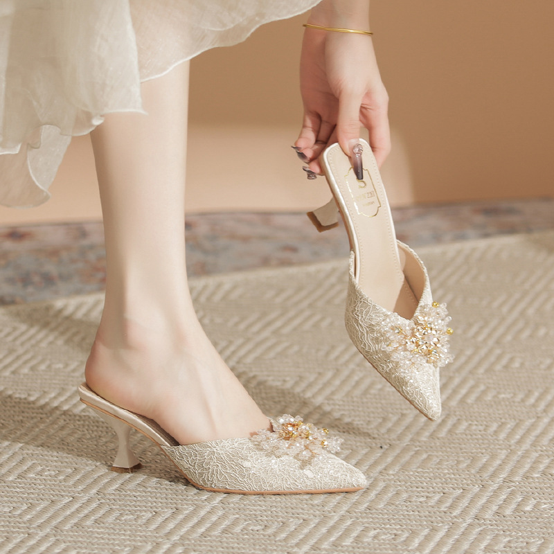 Spring non tiring single shoes, high heels, slim heels, high-end feel, niche design feel, and toe sandals for women_voghion.com