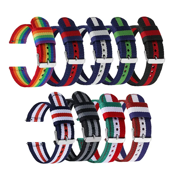 Huawei Samsung universal striped canvas nylon strap split nylon strap 20mm22mm quick release nylon strap