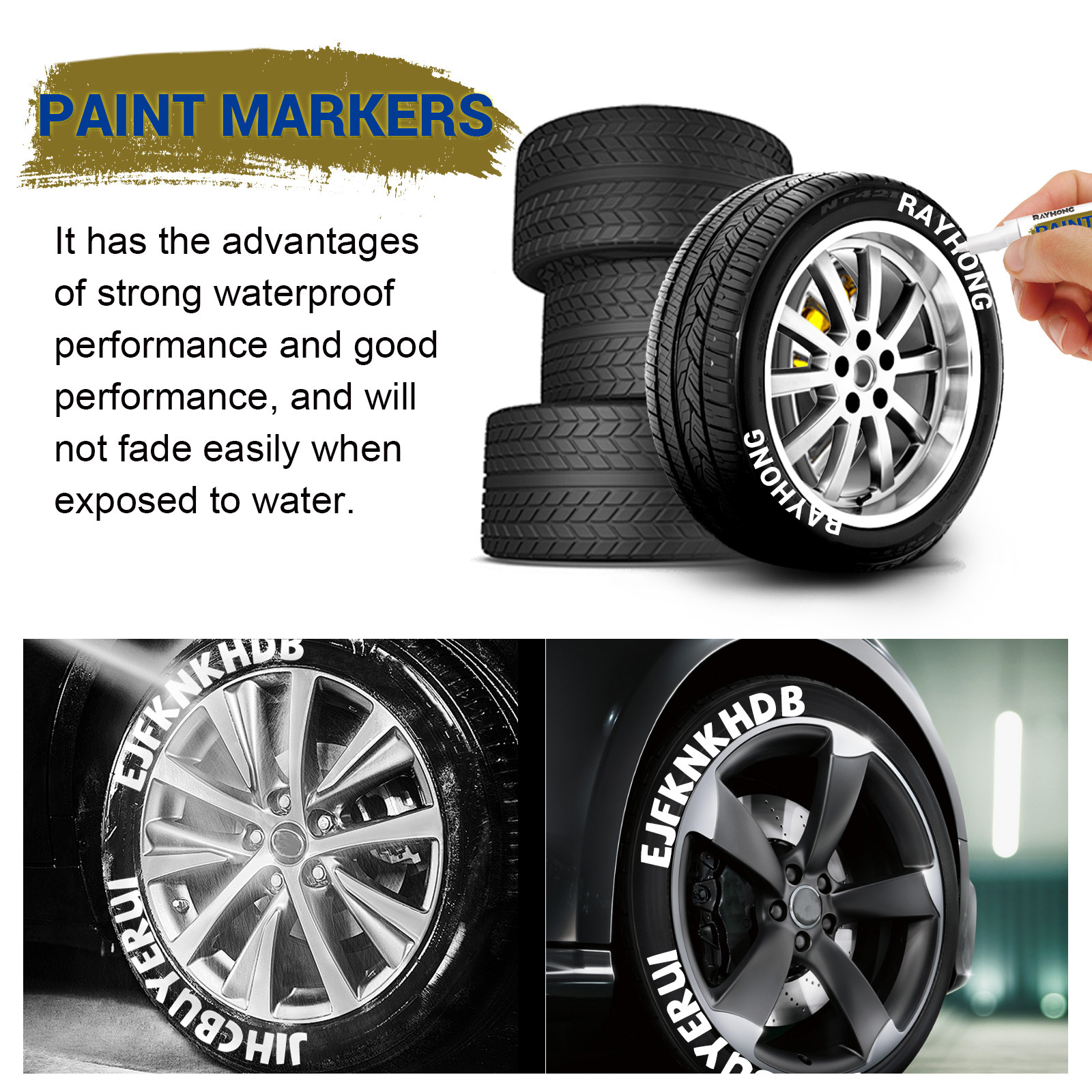 Rayhong Car Tire Marker Car Compact Portable Waterproof Quick-Drying Painting Marker Pen Graffiti Pen