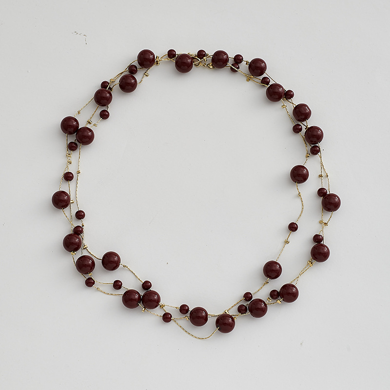 Long Crystal Layered Necklace With Square Beads For Women_voghion.com