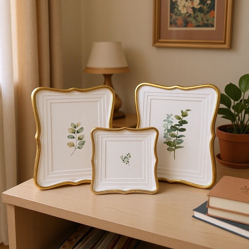 Gold Metal Frame with Three-Layer Cardboard Inserts, Simple Soft-Style Photo Frame for Tabletop Display Gold Metal Frame with Three-Layer Cardboard Inserts, Simple Soft-Style Photo Frame for Tabletop Display