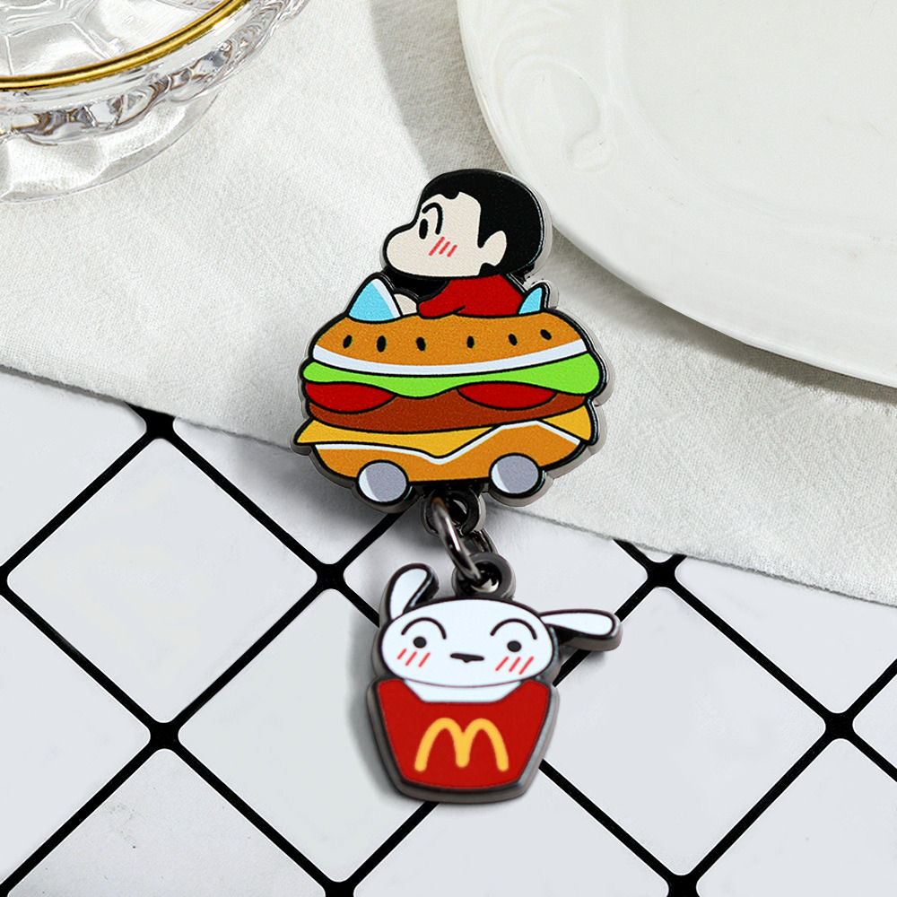 Little New Burger Cart Brooch Cartoon Anime Enamel Badge Cute Little White Dog Pendant Bag Accessories Pendant