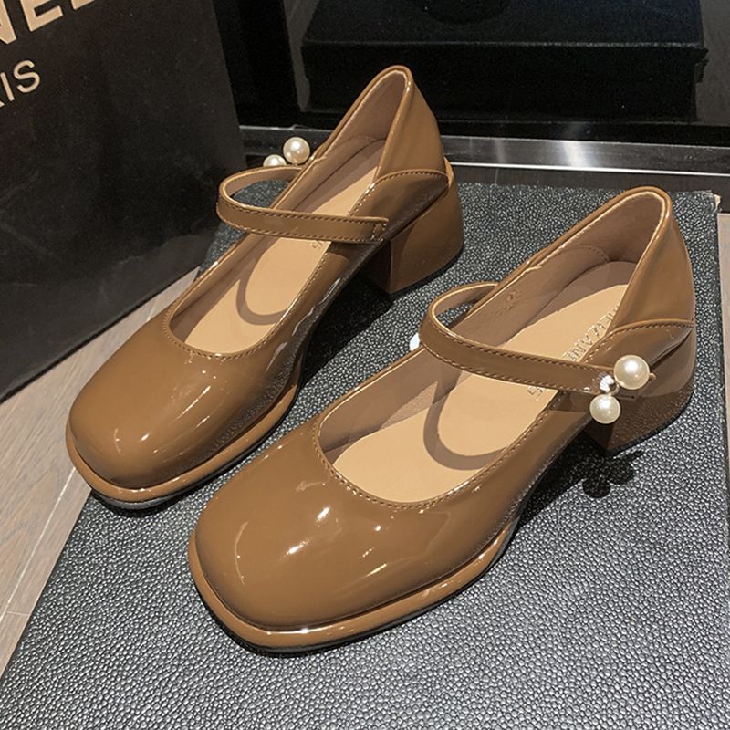 Mary Jane Little Leather Children's Summer 2024 Spring/Summer New Pearl Button Fairy Soft Thick Heel Shoes Girl_voghion.com