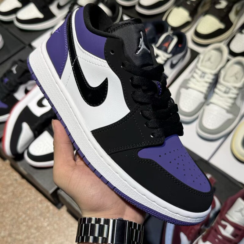 Aj1 Low-Top Basketball Shoes Black and White Panda Jordan 1 Black and Purple Toe Joint Edition Unisex Casual Sports Shoes Sneakers