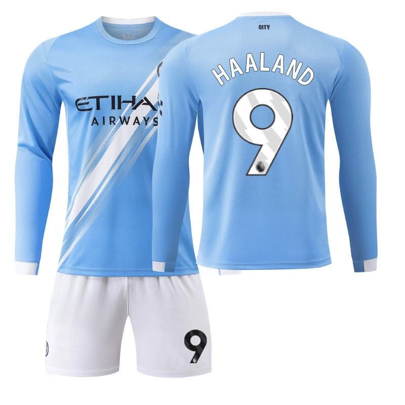 Футболка с длинным рукавом для домашних матчей Манчестер Сити, номера 9 (Хааланд), 17 (Де Брюйн), 10 (Греалиши), быстросохнущая спортивная одежда