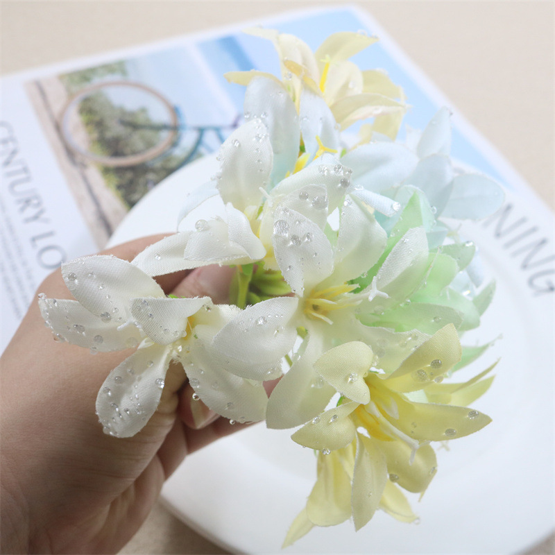 批发新款仿真花露水三叉百合DIY手工花束婚庆拍照装饰用品绢花|undefined
