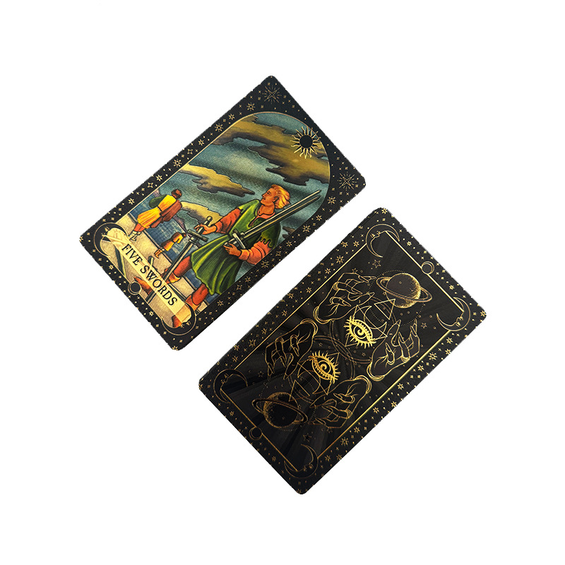 Suministro transfronterizo de lámina de oro Tarjeta de tarot Carlo tarjeta Torre libro tarot impresión en color PVC impermeable manual juego de mesa mantel