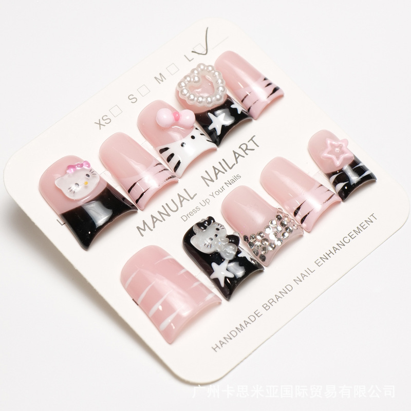 10Pcs Short Duckbill European and American Style Wearable Nails Heart Rhinestone Eyeball Personalized Element Design Us Overseas Warehouse One