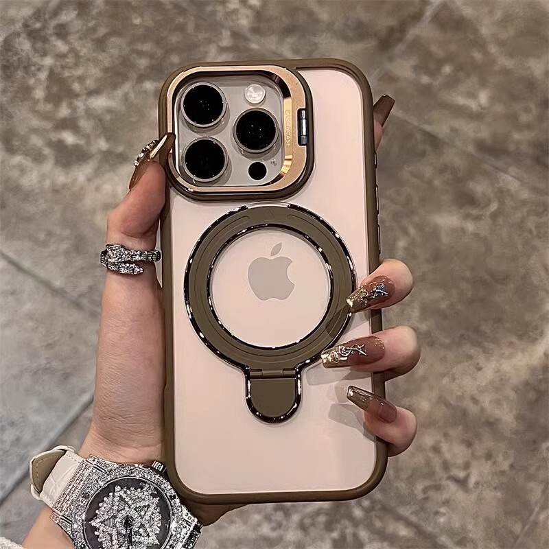 Suitable for Apple 17Promax Magnetic Stand Phone Case, Full Coverage Iphone16 with Lens Film Stand Protective Cover
