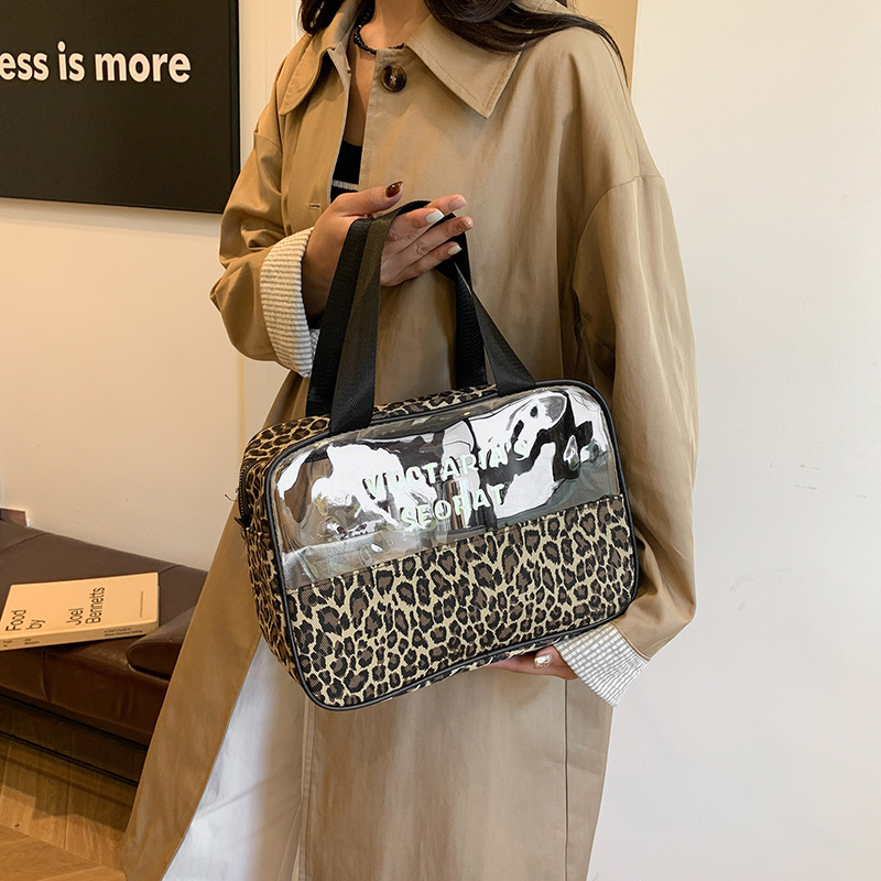 Leopard Print Translucent Cosmetic Bag New Fashion Portable Storage Bag European and American Vintage Cosmetic Commuter Wash Bag Leopard Print Translucent Cosmetic Bag New Fashion Portable Storage Bag European and American Vintage Cosmetic Commuter Wash Bag