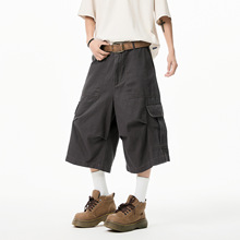 2025美式复古vibe多口袋工装裤夏季纯色宽松阔腿休闲七分裤男士款