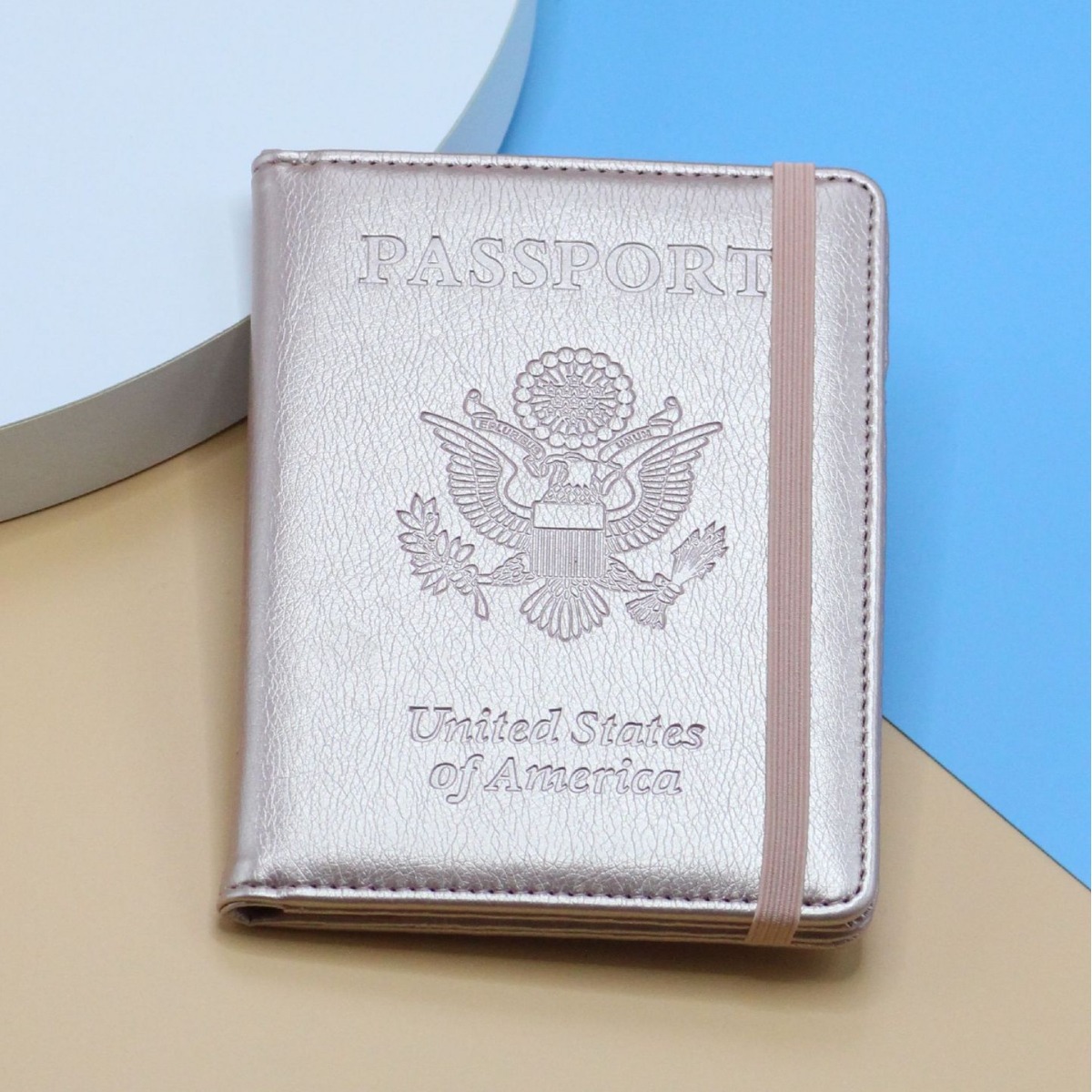 Clip de pasaporte de PU de punto caliente transfronterizo RFID paquete de tarjeta de oro rosa cubierta de visa de turista almacenamiento multicapa de alta calidad y bajo precio