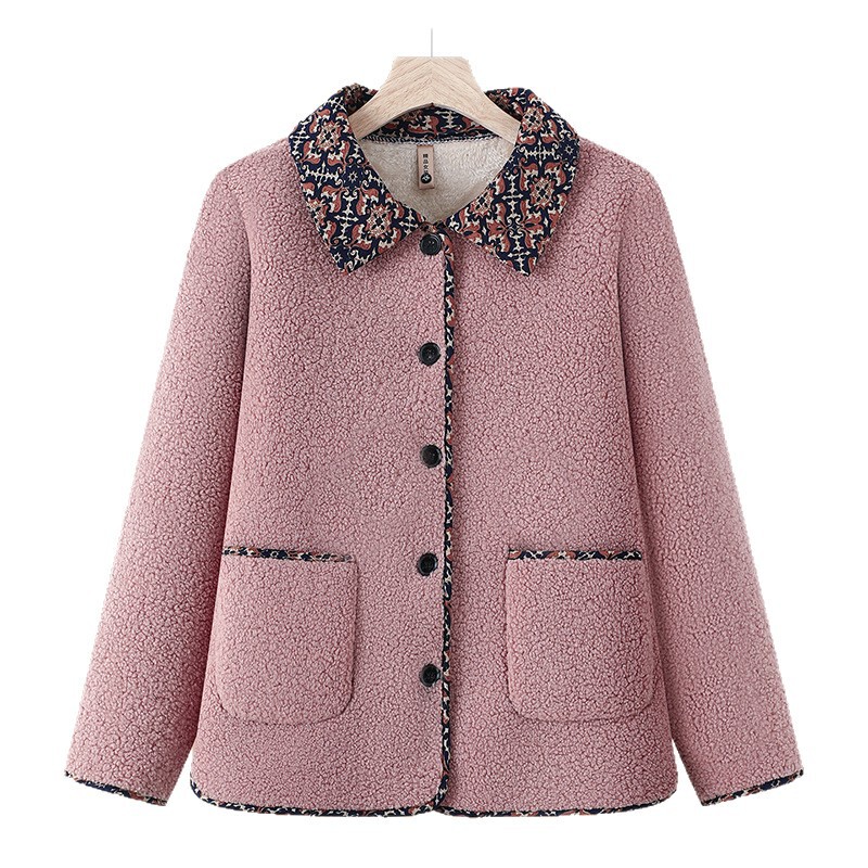 Middle-Aged and Elderly Women's Fashionable Casual Sports Polar Fleece Sweatshirt Jacket Top Granular Fleece Cardigan Mother's Blouse