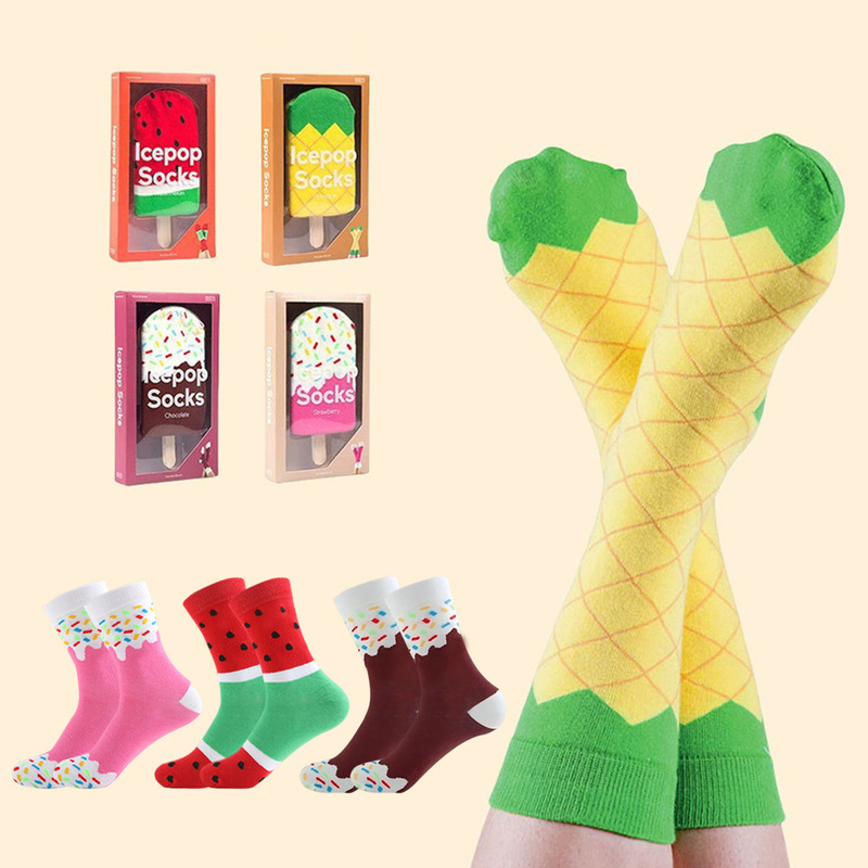 Zhuji socks ladies wholesale funny tube socks breathable spring and autumn summer men's stockings watermelon pineapple strawberry socks