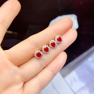 925 silver inlaid pigeon red ruby earrings earrings hot simple fashion color treasure main stone 4*5