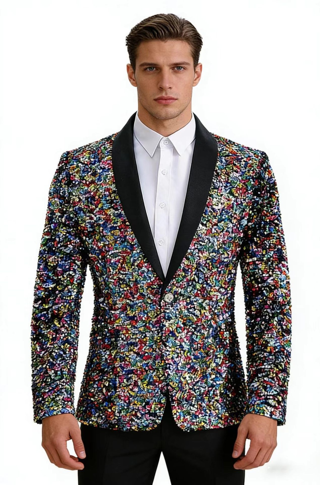 Men's Formal Suit with 3D Sequins, Color-Changing, for Bar, Nightclub, Stage Performance, Host, Singer, Colorful Jacket