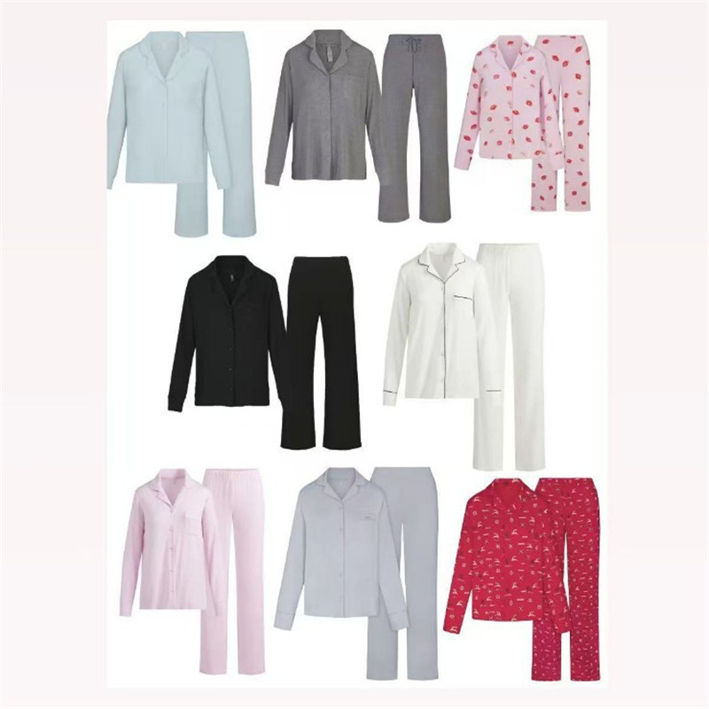 Skims Kardashian Style Pajamas Set Long-Sleeved Pants Home Wear Set Can Be Worn Outside Casual Pants