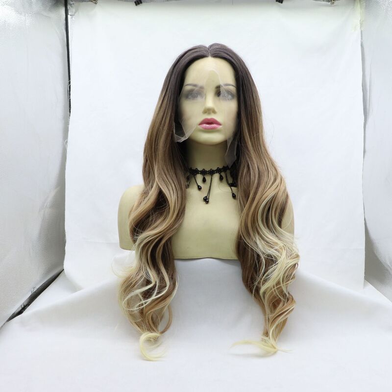 Hand Hook Front Lace Wig for Women Mixed Color Big Wavy Long Curly Hair Cross-Border E-Commerce European and American Cos Full Headgear