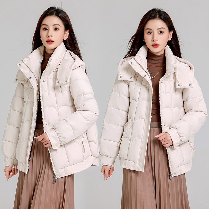 2025 nuevo invierno corto pequeño vestido de algodón de viento fragante con capuzas de pan universal chaqueta de algodón delgada