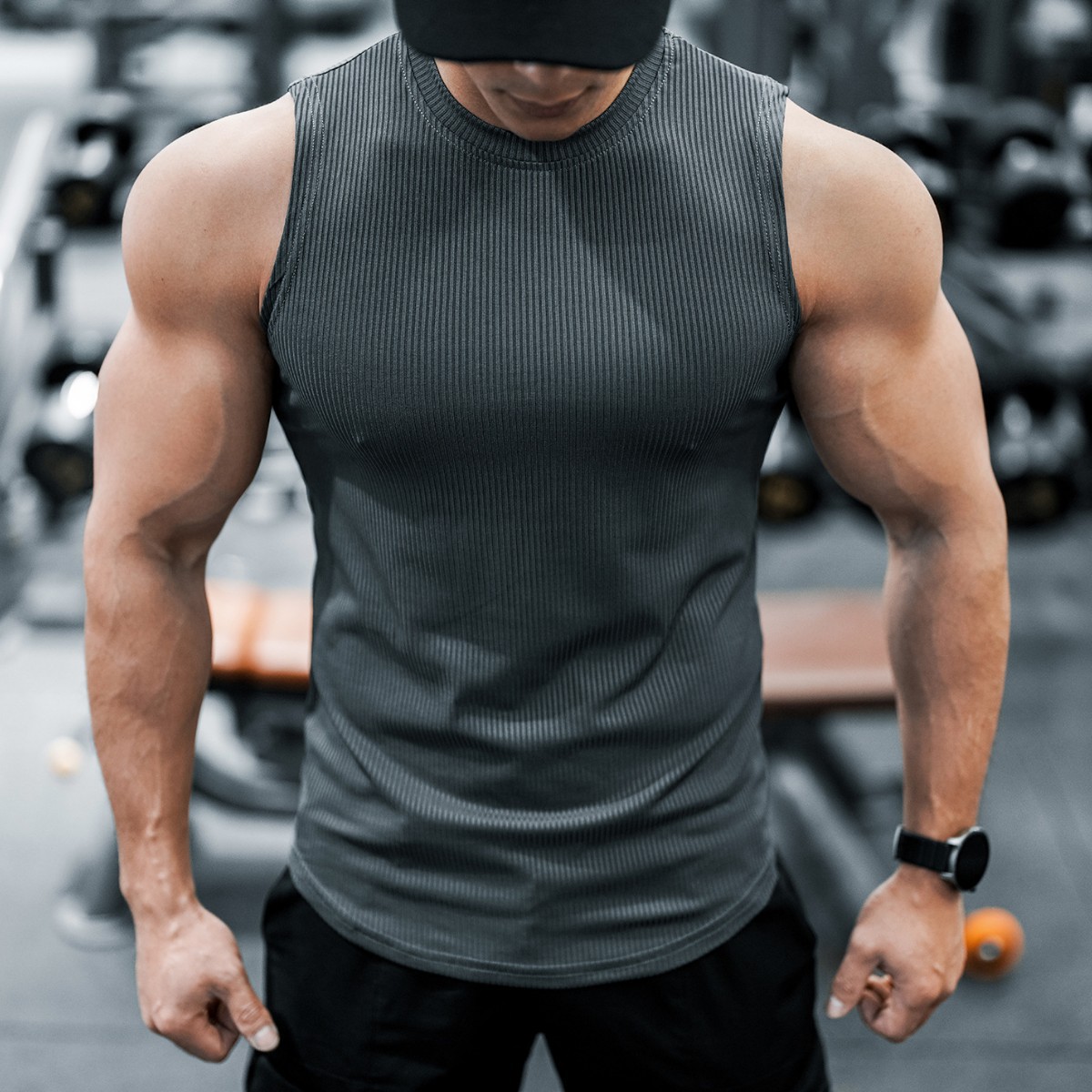 Summer Sports Vest Men's Sleeveless Quick-Drying Waistcoat Pit Strip Elastic Training Clothing Fitness Base Running Anti-Wrinkle Clothing