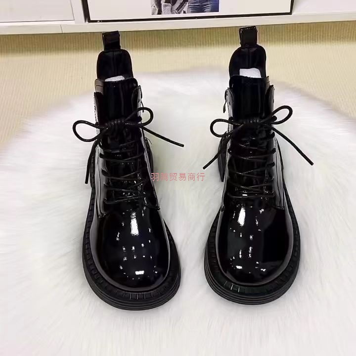 马丁靴女平底真皮2025新款漆皮芒果头时尚双拉链短靴冬季加绒棉靴