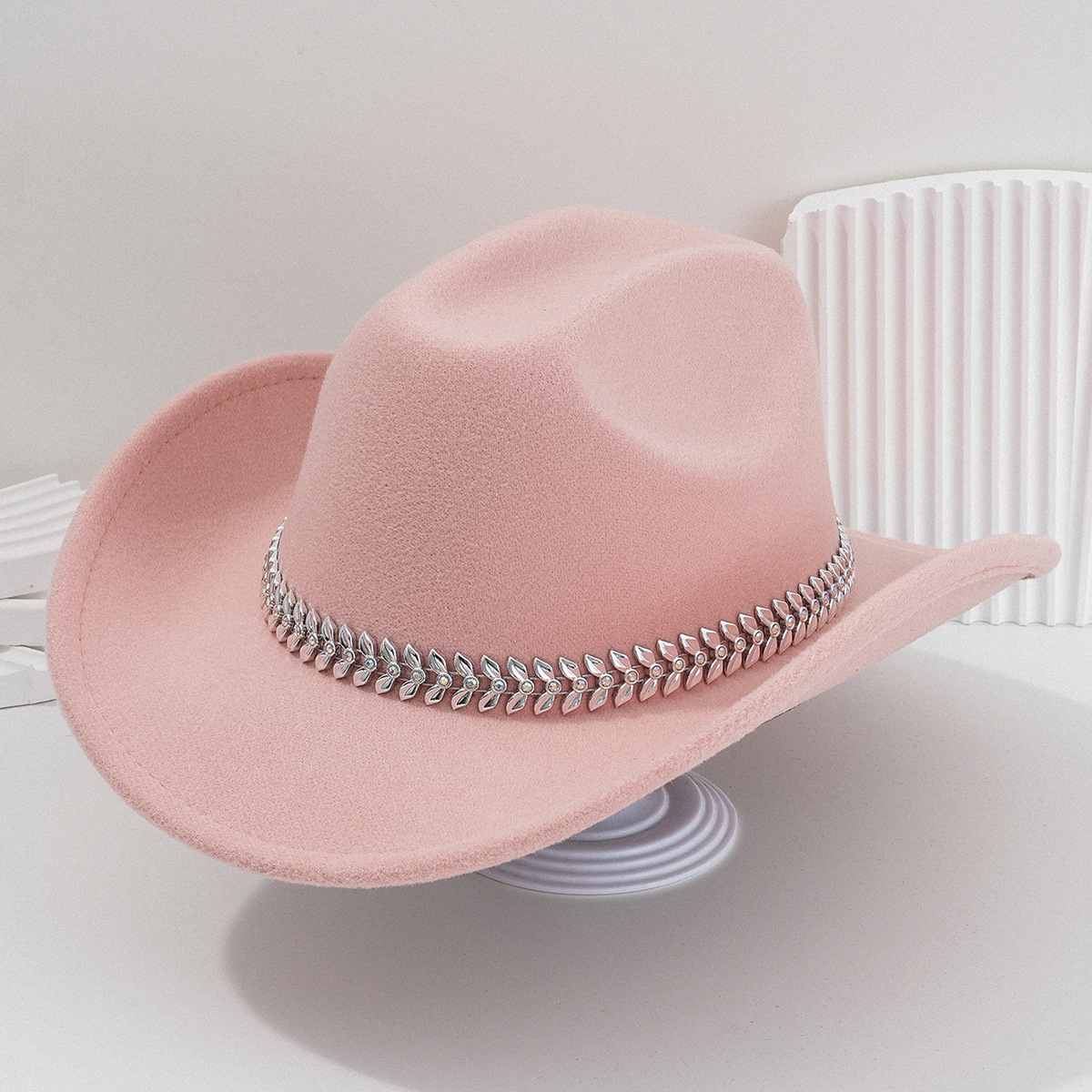 Panama French Cowboy Hat 3D Leaf Rhinestone Belt Accessory For Bonfire Parties Men And Women Top Hat_voghion.com