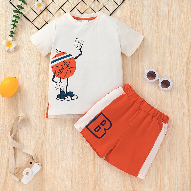 Children's Clothing Summer Korean Style 2021 Children's Exercise Jersey Suit Fashion Short Sleeve T-shirt Shorts Two-piece Suit display picture 1