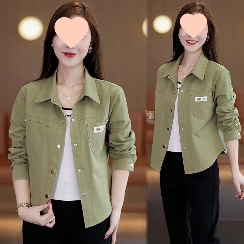 休闲外套女短款年春秋新款小个子时尚洋气宽松棉衬衫上衣潮|undefined