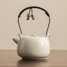 米黄汝窑提梁壶功夫茶具陶瓷茶壶泡茶家用开片釉茶壶单壶