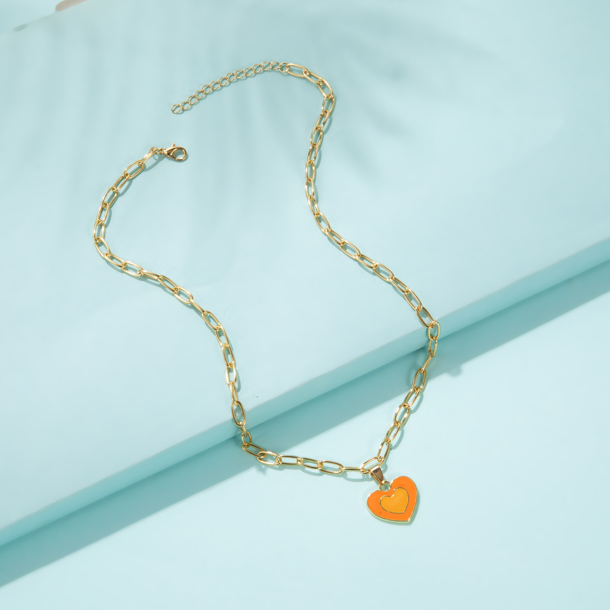 European and American new heart-shaped simple dripping color matching double heart necklace