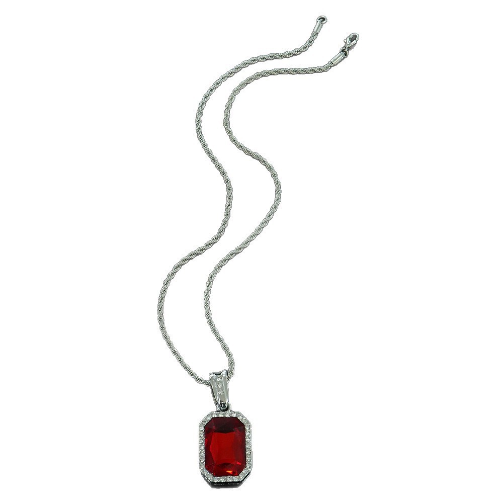 Collar con Colgante Cuadrado de Piedras Preciosas Coloridas Estilo Hip-hop, Estilo Minimalista, Unisex, Cadena para Suéter, Joyería