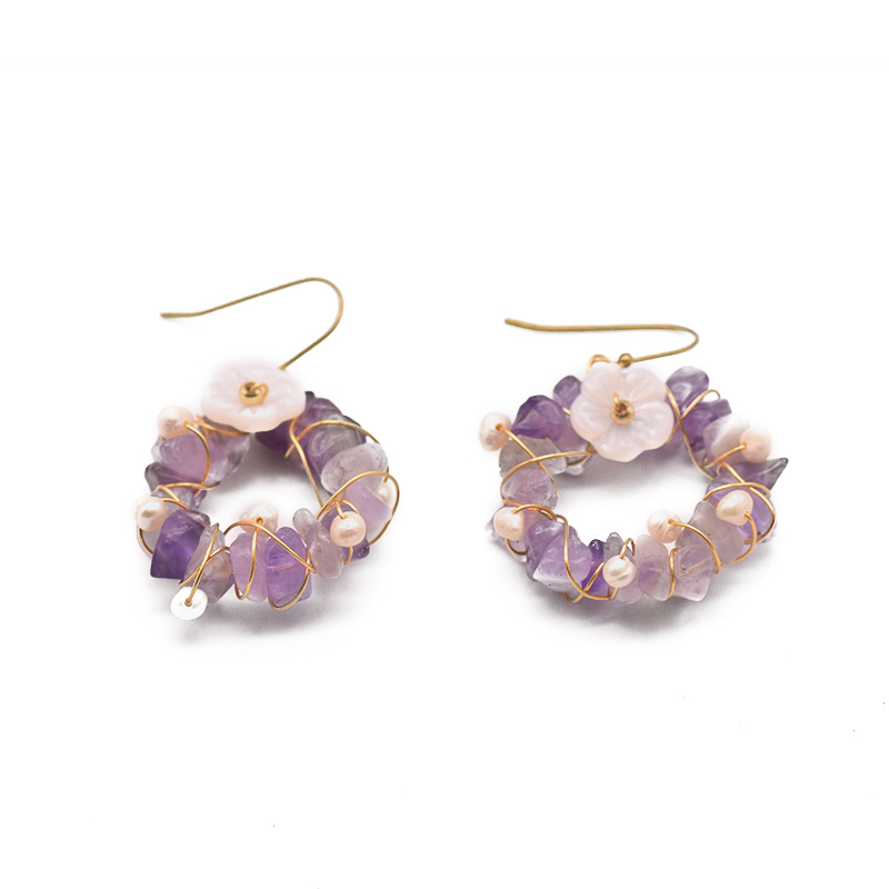 925 pendientes de perla de alta calidad conchas de plata flores pendientes de amatista de perla joyas nacionales al por mayor natural