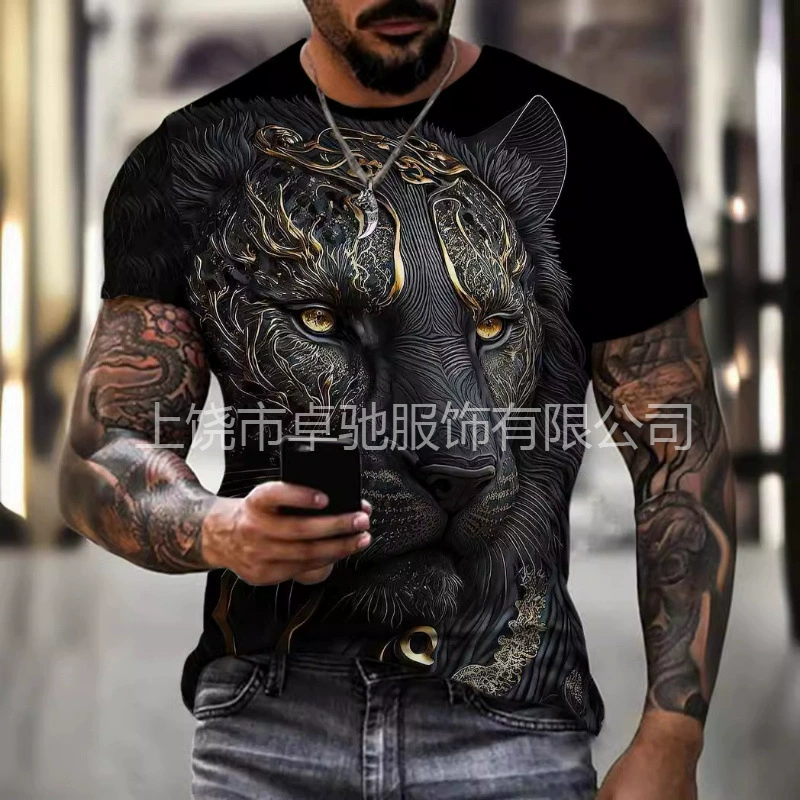 Европейская и американская мужская футболка 3D печать с короткими рукавами моды ретро животных тигр мужская футболка с короткими рукавами