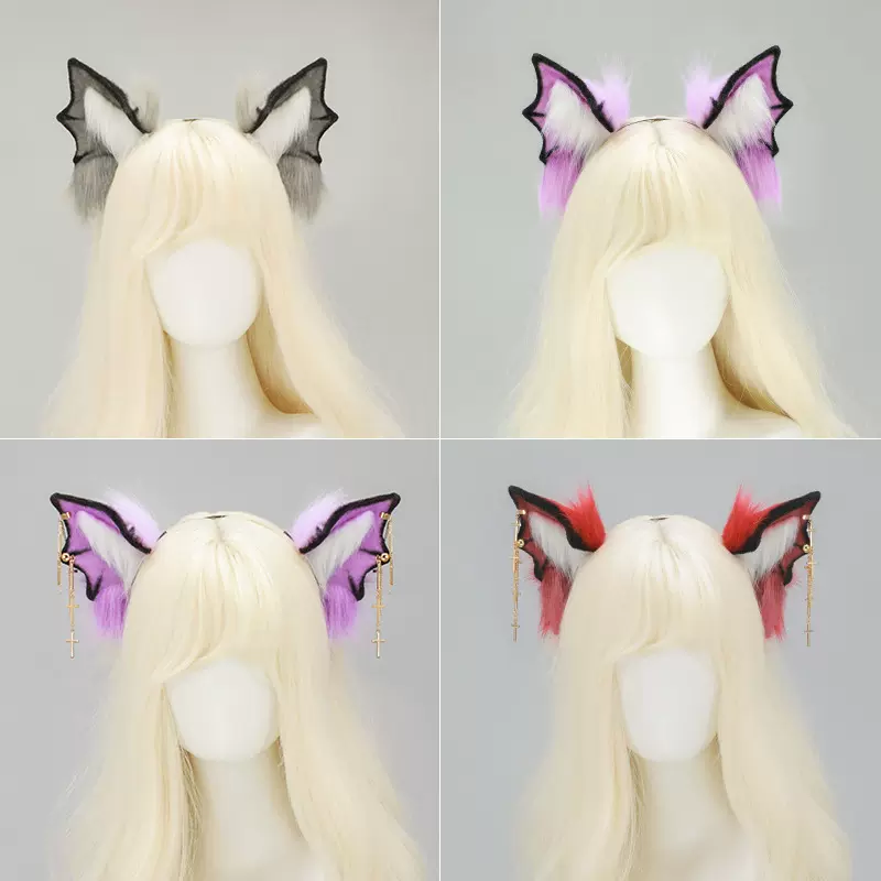 跨境货源万圣节蝙蝠兽耳发箍吸血鬼恶魔cos道具暗黑兽耳兽尾套装
