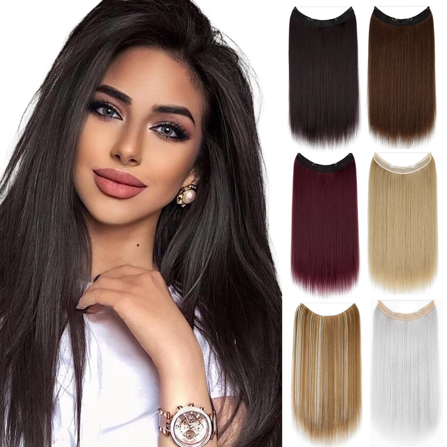 Nuevas pelucas de fibra de pescado cortina de cabello pelucas largo cabello recto sin marcas extensiones de cabello 26 pulgadas comercio exterior
