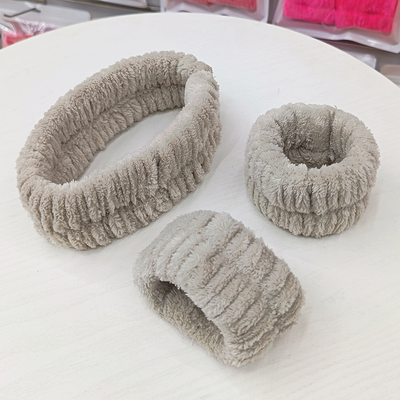 洗脸发带三件套洗漱防水防湿袖敷面膜束发带简约头带女用发捆发箍|undefined