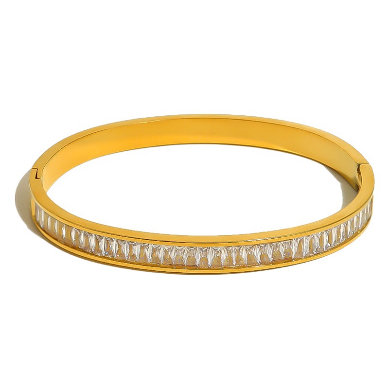 Venta caliente de Europa y América del horno de acero inoxidable de acero de titanio galvanoplastia de vacío pulsera de circón color completo diamante circón luz joyería de lujo