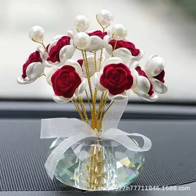 Car ornaments Swan, High-End Car Interior Decoration - red-pearl-rose-crystal-base