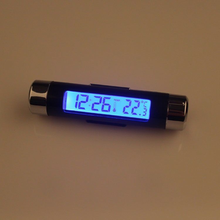 Transparent liquid crystal display thermometer car electronic clock air outlet type electronic watch with clip luminous