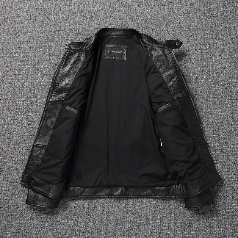 新款捡漏重磅头层牛皮真皮皮衣男立领机车服青年春秋大码夹克|undefined