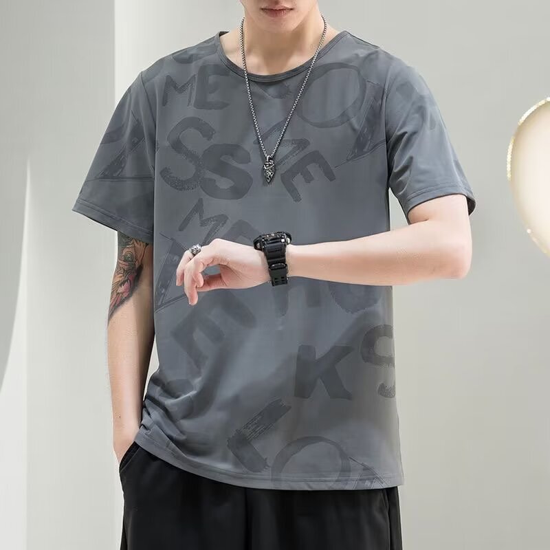 Round Neck Quick-drying T-shirt Men's Summer Thin Sports Short-sleeved Loose Fitness Clothes Training Running Clothes New Top