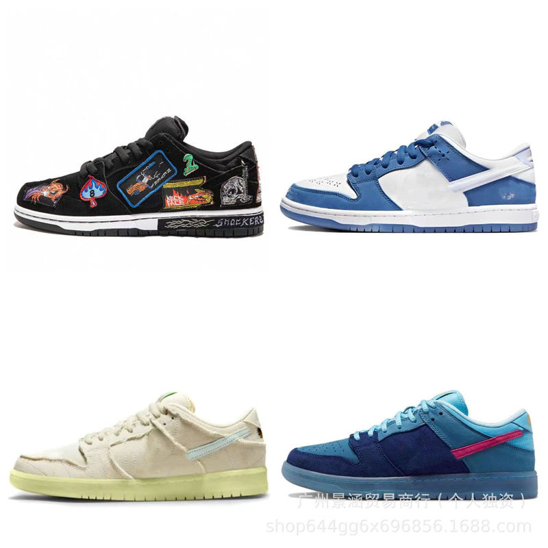 Putian Pure Original Halloween Dunk Air-Cushioned Running Shoes Low-Top Skateboard Shoes Black Color Nightmare Patch Graffiti Export Shoes