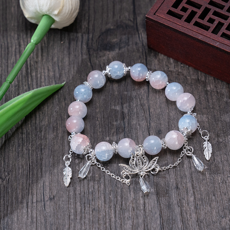 新中式流蘇蓮花手鍊國潮水墨文藝花朵樹葉手串文創飾品貨源批發